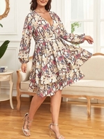 Femmes grande taille robe à manches longues Floral imprimé décontracté robe de vacances