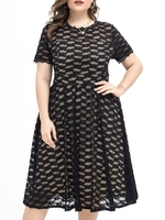 Femmes grande taille robe en dentelle à manches courtes élégant soirée robe noire