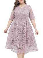 Femmes grande taille robe en dentelle Floral demi manches a-ligne élégante robe de soirée de fête de mariage