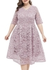 Femmes grande taille robe en dentelle Floral demi manches a-ligne élégante robe de soirée de fête de mariage