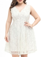 Femmes grande taille robe en dentelle sans manches taille haute élégant soirée robe blanche