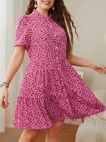 Femmes grande taille robe Floral imprimé à manches courtes boutons tenue décontractée
