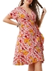 Femmes grande taille robe Floral imprimé col en V à manches courtes tenue décontractée