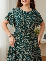 Femmes grande taille robe florale imprimé à manches courtes tenue décontractée