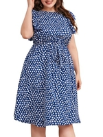 Femmes grande taille robe sans manches élastique taille haute ceinturé tenue décontractée