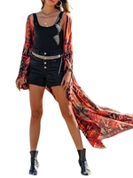 Femmes Kimono couvre ouvert avant Vintage imprimé Cardigan plage vacances vêtements de plage
