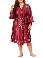 Femmes Kimono Robes Feuilles Imprimé Cover Ups Plus La Taille Chemise De Nuit Peignoirs