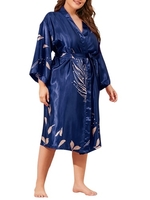 Femmes Kimono Robes Feuilles Imprimé Cover Ups Plus La Taille Chemise De Nuit Peignoirs