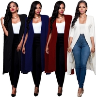 Femmes Long Manteau Cape Blazer Manteau Cardigan Split Veste Mince Bureau OL Costume Casual Solide Survêtement