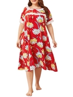 Femmes Lounger Dress Floral Imprimé Manches Courtes Chemises de Nuit Lâches Pyjamas