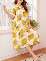 Femmes Lounger Dress Floral Imprimé Manches Courtes Chemises de Nuit Lâches Pyjamas