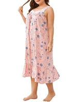 Femmes Lounger Dress Floral Imprimé Sans Manches Plus La Taille Lâche Chemises De Nuit Se Lâcher Pyjamas