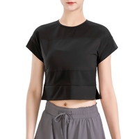Femmes maille épissage T-shirt de sport court à manches courtes respirant course Yoga Gym entraînement vêtements de sport