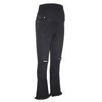 Femmes Materity Pants Taille Haute Large Jambe Confort Ventre Extender Pull Denim Jeans Grossesse Vêtements Noir M