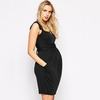 Femmes Maternité Robe froncé robe col en V sans manches vêtements de grossesse avec ceinture vert L