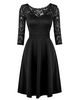 Femmes OL robe dentelle manches 3/4 taille haute A-Line robe noire / bleu foncé