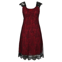 Femmes Plus La Taille Robe Floral Dentelle Chérie V Cou Cap Manches Midi Élégante Soirée Porter