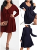 Femmes robe à manches longues col en V grande taille Mini robe