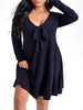 Femmes robe à manches longues col en V grande taille Mini robe