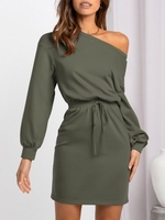 Femmes robe à manches longues taille élastique décontracté automne robe