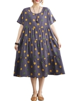 Femmes robe ample à pois imprimé à manches courtes robe de plage