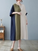 Femmes Robe ample avec poches épissage demi manches Vintage Robe de vacances Robes