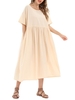Femmes robe ample avec poches points manches courtes vacances robe en coton
