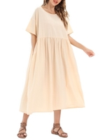 Femmes robe ample avec poches points manches courtes vacances robe en coton