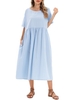 Femmes robe ample avec poches points manches courtes vacances robe en coton