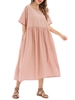 Femmes robe ample avec poches points manches courtes vacances robe en coton