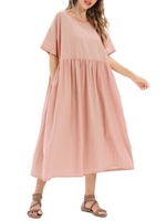 Femmes robe ample avec poches points manches courtes vacances robe en coton