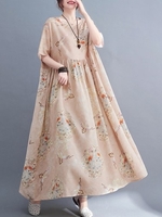 Femmes robe ample avec poches Vintage imprimé à manches courtes décontracté vacances plage robe