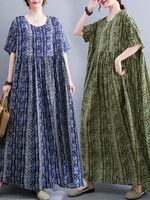 Femmes robe ample avec poches Vintage imprimé à manches courtes décontracté vacances plage robe