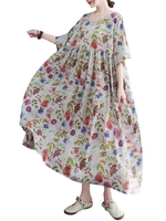 Femmes robe ample avec poches Vintage imprimé demi manches décontracté vacances plage robe