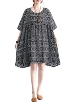 Femmes robe ample imprimé demi manches Vintage décontracté vacances plage robe