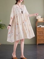 Femmes robe ample imprimé demi manches Vintage décontracté vacances plage robe