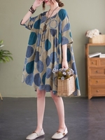 Femmes robe ample imprimé demi manches Vintage décontracté vacances plage robe