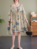 Femmes robe ample imprimé demi manches Vintage décontracté vacances plage robe