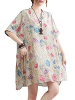 Femmes robe ample imprimé fleuri à manches courtes décontracté Mini robe