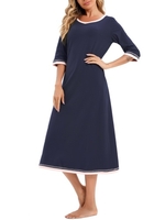 Femmes robe de chaise longue avec poches 3/4 manches chemises de nuit nuit lâches Pyjamas