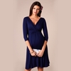 Femmes robe de maternité robe ruché col en V 3/4 manches allaitement vêtements de grossesse bleu foncé S
