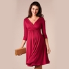 Femmes robe de maternité robe ruché col en V 3/4 manches allaitement vêtements de grossesse bleu foncé S