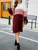 Femmes robe tricotée à manches longues épissage lâche tenue décontractée