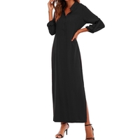 Femmes Rétro Long Robe Maxi Elegant Sexy Ladies Long Sleeve Stand Collar Long Line Split Solid Shirt Dress