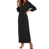 Femmes Rétro Long Robe Maxi Elegant Sexy Ladies Long Sleeve Stand Collar Long Line Split Solid Shirt Dress
