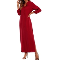 Femmes Rétro Long Robe Maxi Elegant Sexy Ladies Long Sleeve Stand Collar Long Line Split Solid Shirt Dress