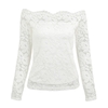Femmes sexy évider dentelle Blouse hors épaule Slash Neck manches longues élégantes dames Top Shirt