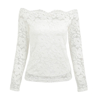 Femmes sexy évider dentelle Blouse hors épaule Slash Neck manches longues élégantes dames Top Shirt