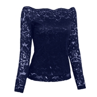 Femmes sexy évider dentelle Blouse hors épaule Slash Neck manches longues élégantes dames Top Shirt