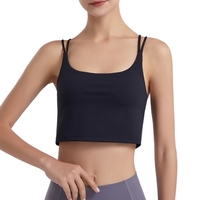 Femmes Sport soutien-gorge Double couche croisé Spaghetti sans fil rembourré course à pied Gym Yoga danse Sport Cami débardeur